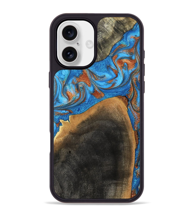 iPhone 16 Plus Wood Phone Case - Casper (Teal & Gold, 793537)