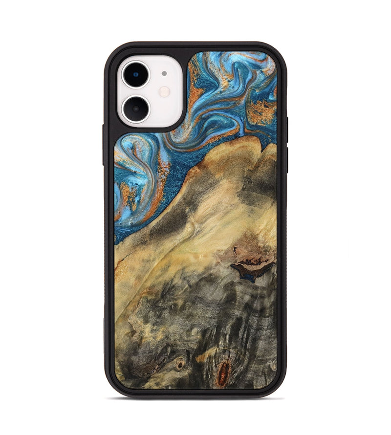 iPhone 11 Wood Phone Case - Jorden (Teal & Gold, 793539)