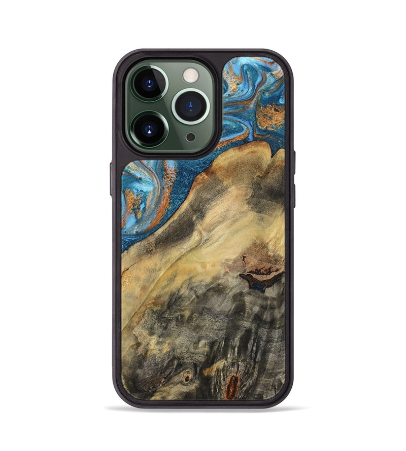 iPhone 13 Pro Wood Phone Case - Jorden (Teal & Gold, 793539)