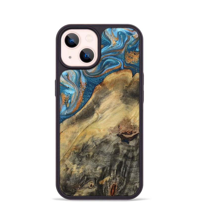 iPhone 14 Wood Phone Case - Jorden (Teal & Gold, 793539)