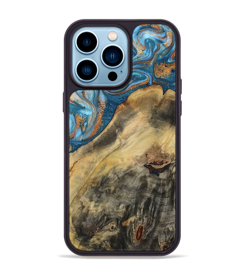 iPhone 14 Pro Max Wood Phone Case - Jorden (Teal & Gold, 793539)