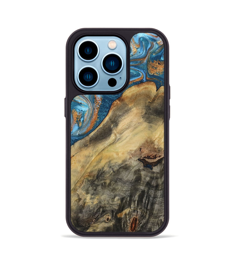 iPhone 14 Pro Wood Phone Case - Jorden (Teal & Gold, 793539)