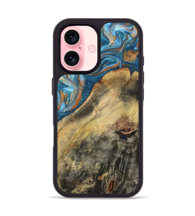 iPhone 16 Wood Phone Case - Jorden (Teal & Gold, 793539)