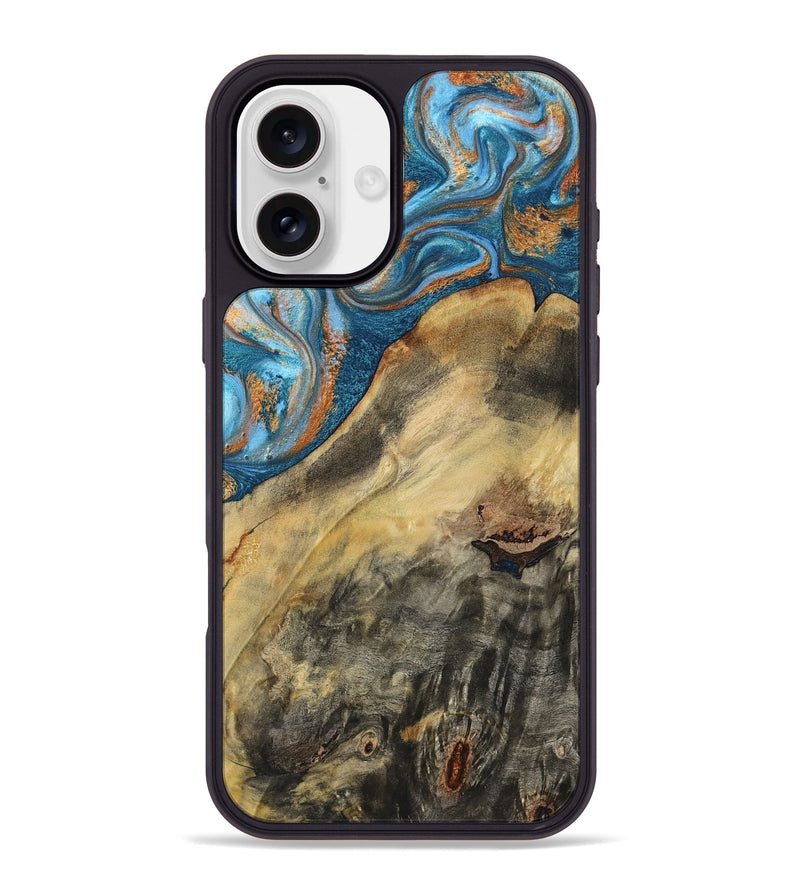 iPhone 16 Plus Wood Phone Case - Jorden (Teal & Gold, 793539)