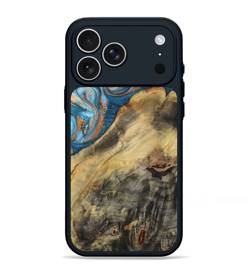 iPhone 17 Pro Max Wood Phone Case - Jorden (Teal & Gold, 793539)