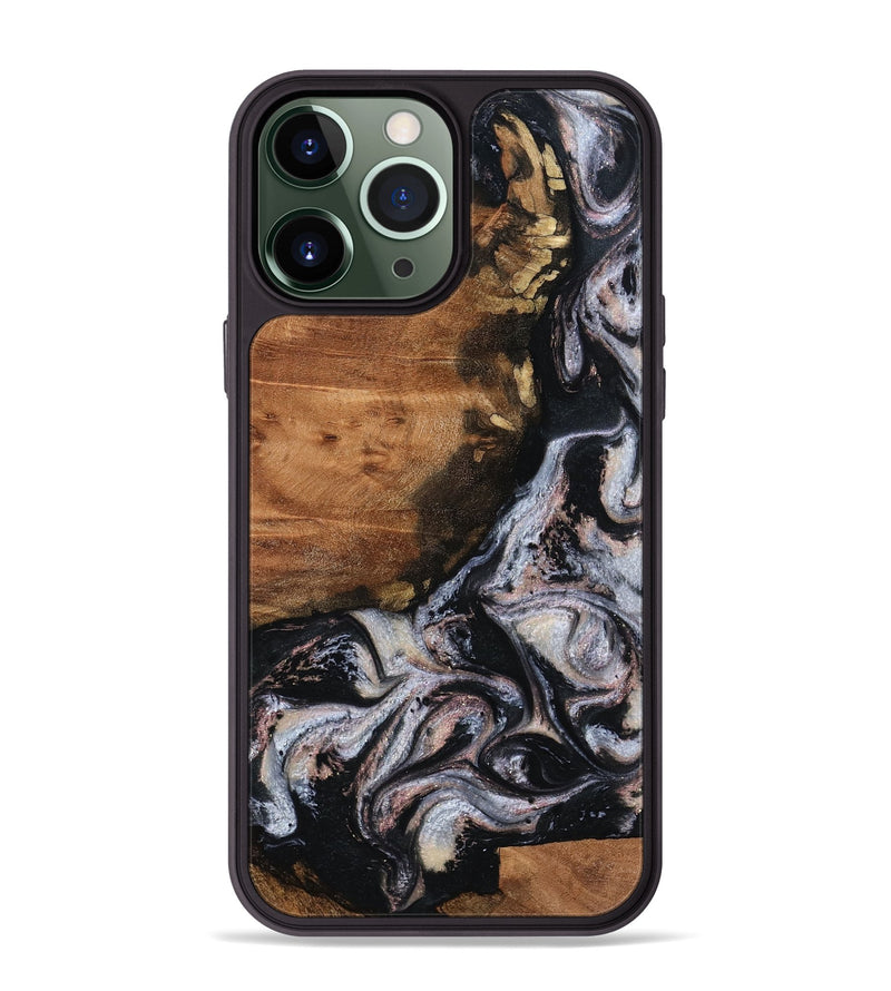 iPhone 13 Pro Max Wood Phone Case - Shreya (Black & White, 793722)