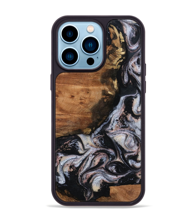 iPhone 14 Pro Max Wood Phone Case - Shreya (Black & White, 793722)