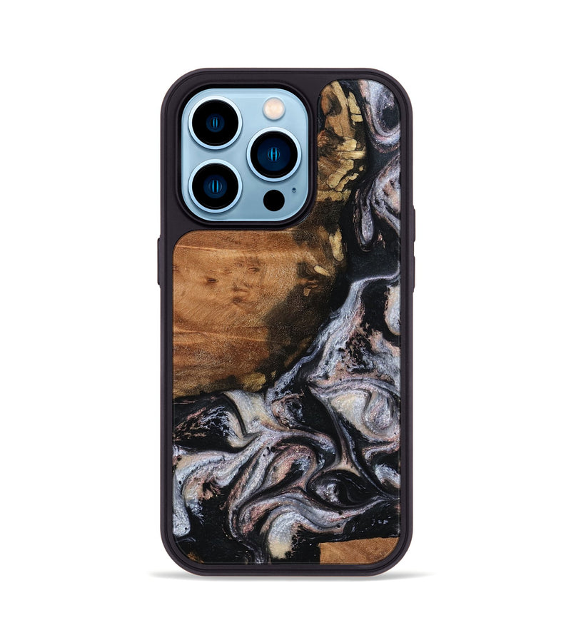 iPhone 14 Pro Wood Phone Case - Shreya (Black & White, 793722)
