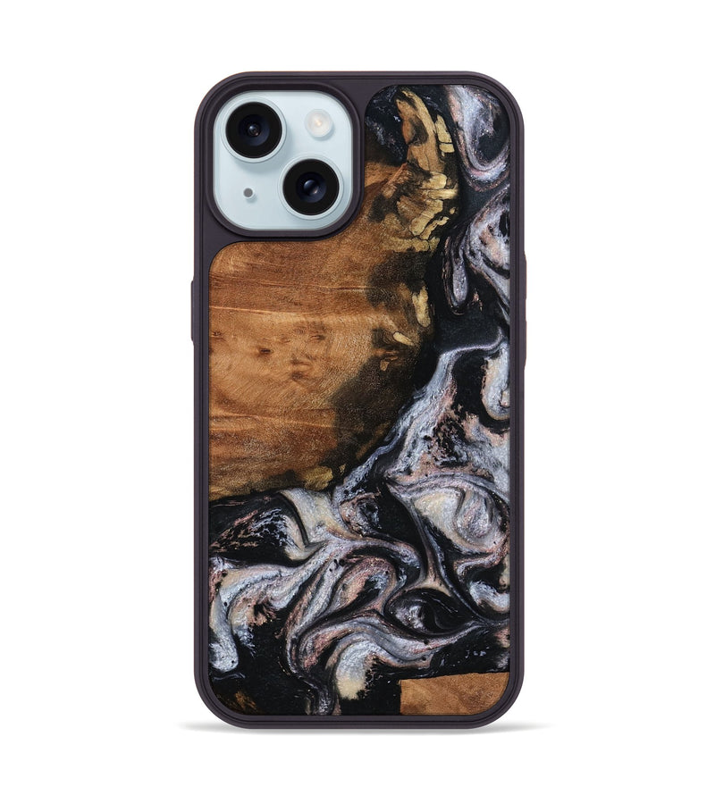 iPhone 15 Wood Phone Case - Shreya (Black & White, 793722)
