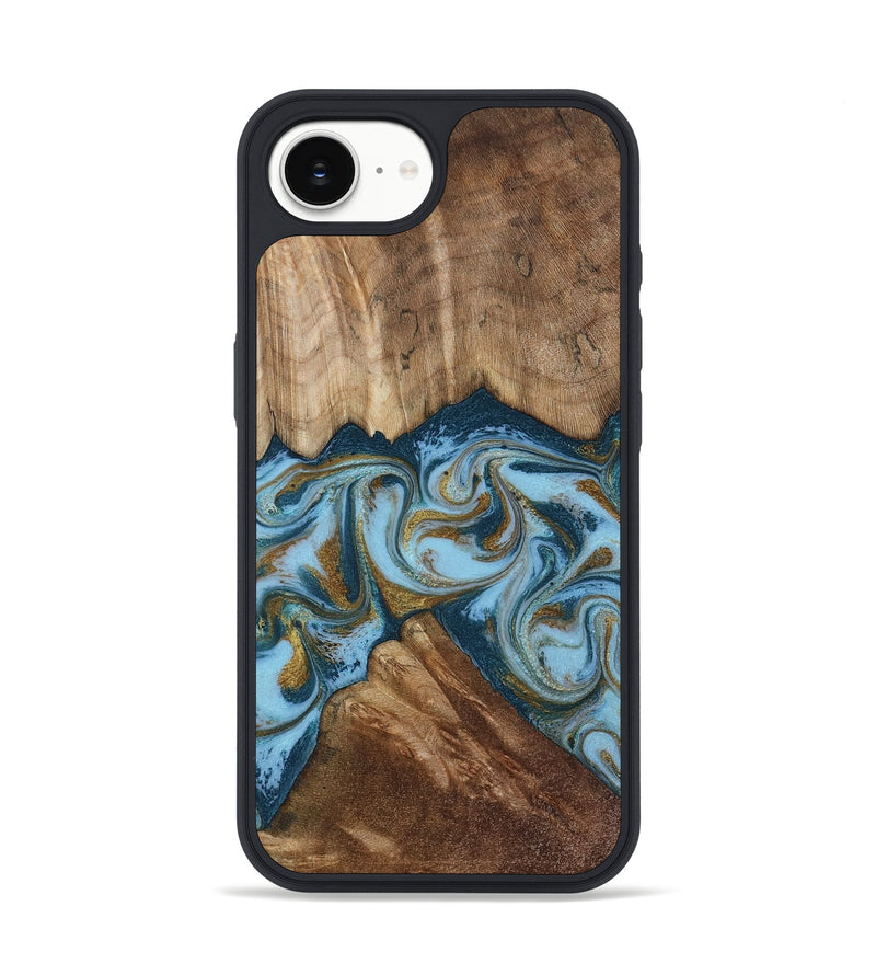 iPhone 16e Wood Phone Case - Karlee (Teal & Gold, 793746)