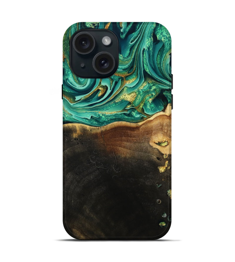 iPhone 15 Wood Live Edge Phone Case - Ford (Green, 793844)