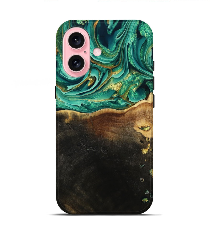 iPhone 16 Wood Live Edge Phone Case - Ford (Green, 793844)