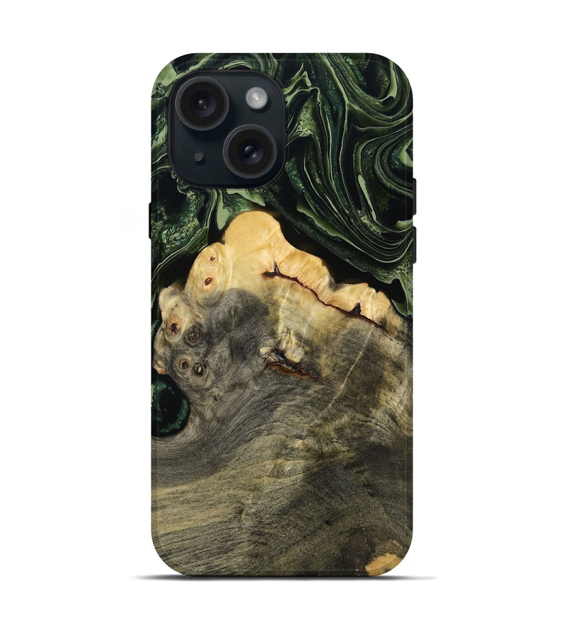 iPhone 15 Wood Live Edge Phone Case - Tre (Green, 793849)