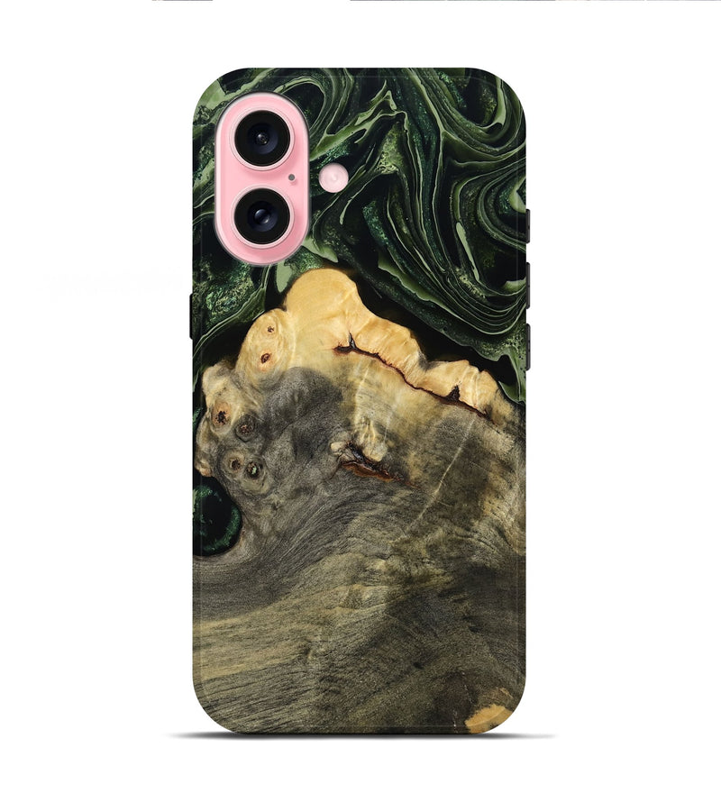 iPhone 16 Wood Live Edge Phone Case - Tre (Green, 793849)