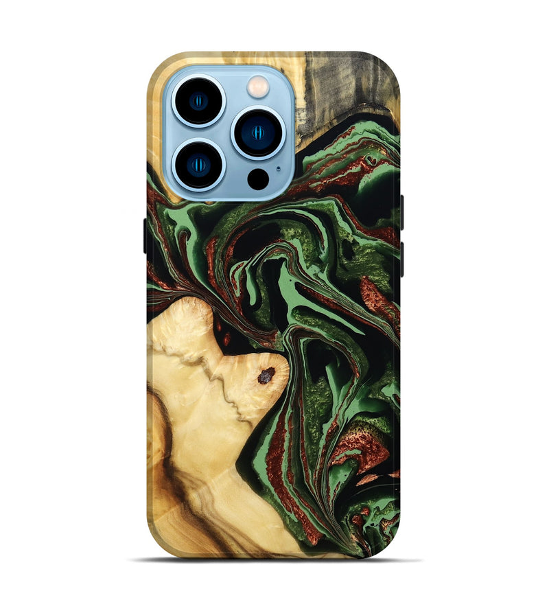 iPhone 14 Pro Wood Live Edge Phone Case - Rosia (Green, 793856)
