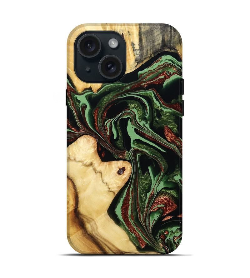 iPhone 15 Wood Live Edge Phone Case - Rosia (Green, 793856)
