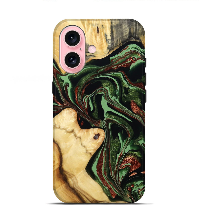 iPhone 16 Wood Live Edge Phone Case - Rosia (Green, 793856)