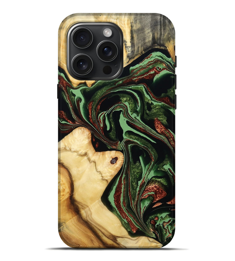 iPhone 16 Pro Max Wood Live Edge Phone Case - Rosia (Green, 793856)