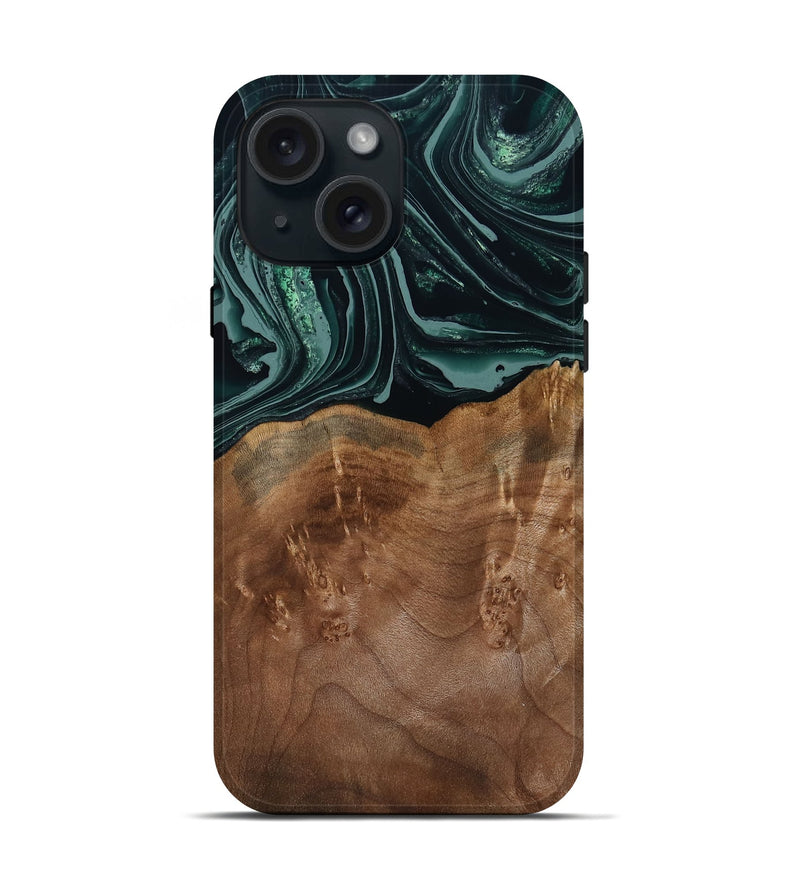 iPhone 15 Wood Live Edge Phone Case - Shyla (Green, 793862)