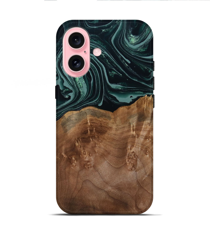 iPhone 16 Wood Live Edge Phone Case - Shyla (Green, 793862)