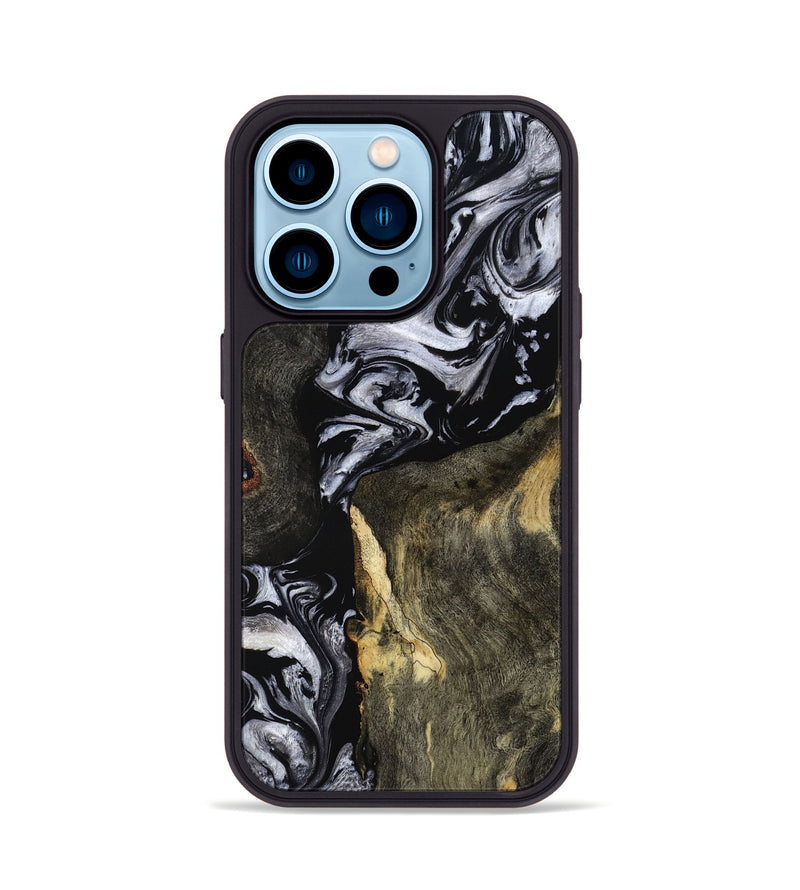 iPhone 14 Pro Wood Phone Case - Vernon (Black & White, 793874)
