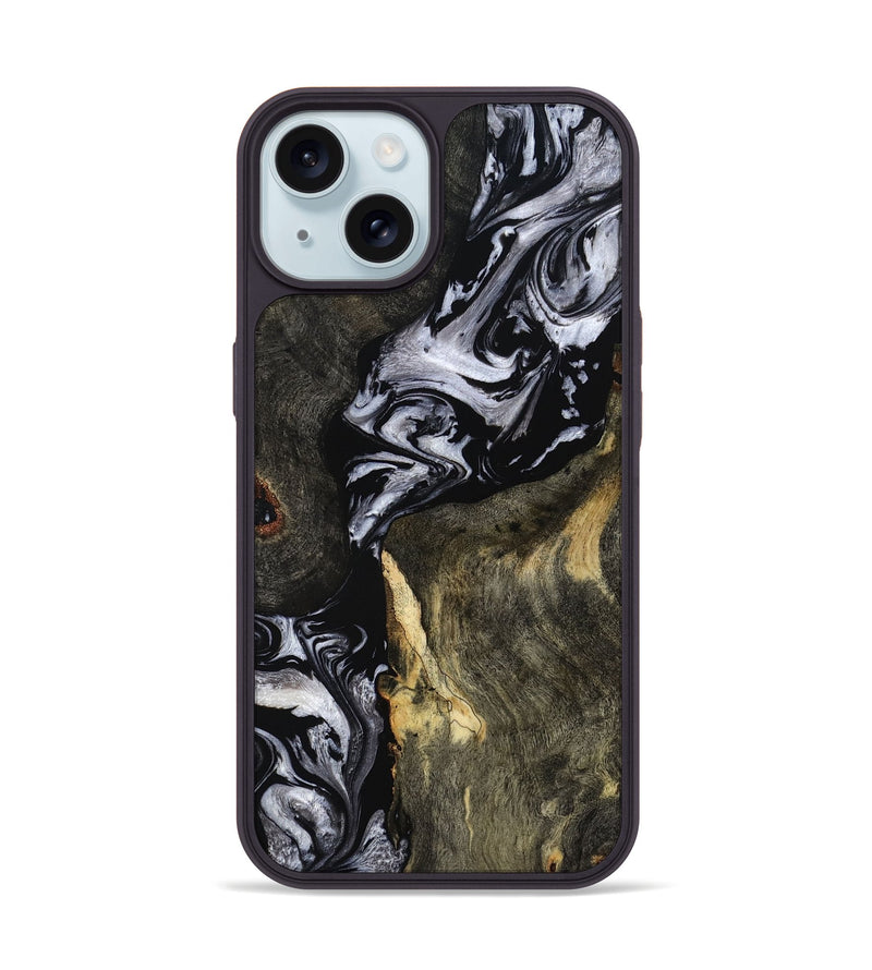 iPhone 15 Wood Phone Case - Vernon (Black & White, 793874)