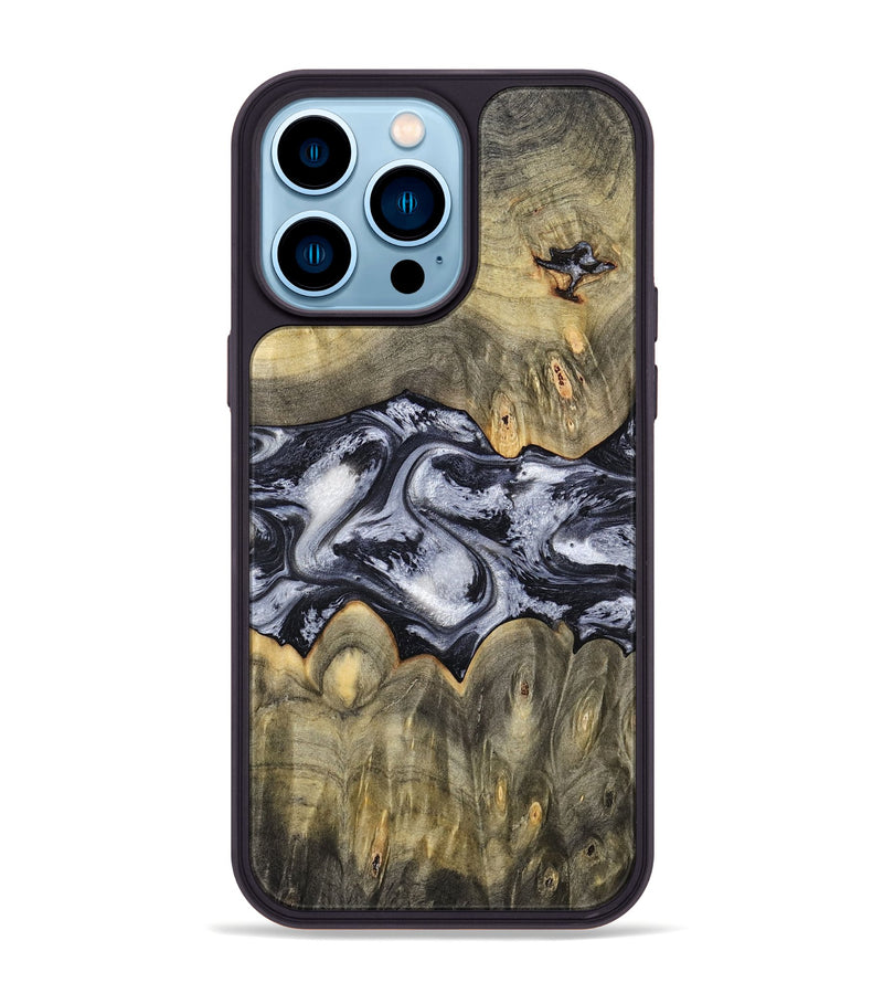 iPhone 14 Pro Max Wood Phone Case - Maurine (Black & White, 793876)