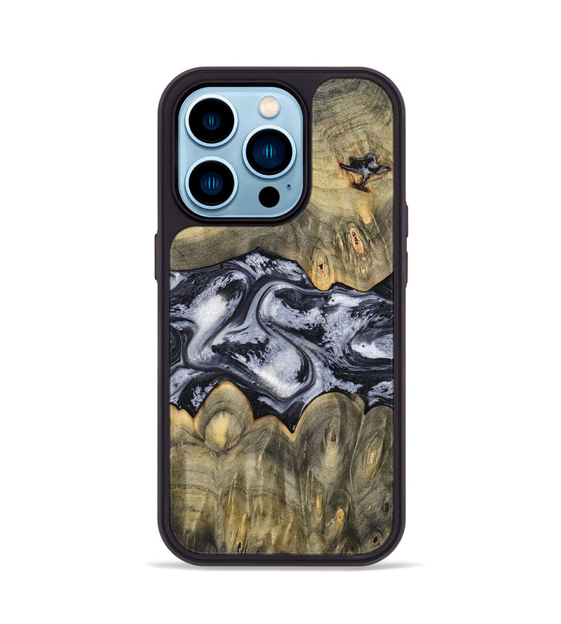 iPhone 14 Pro Wood Phone Case - Maurine (Black & White, 793876)
