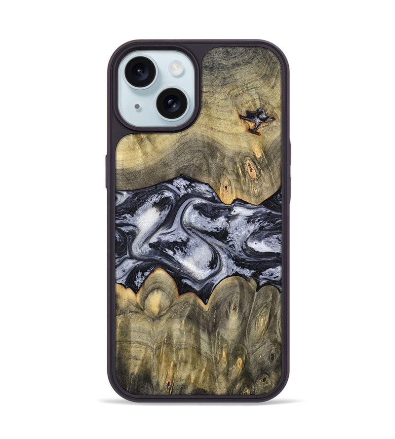 iPhone 15 Wood Phone Case - Maurine (Black & White, 793876)