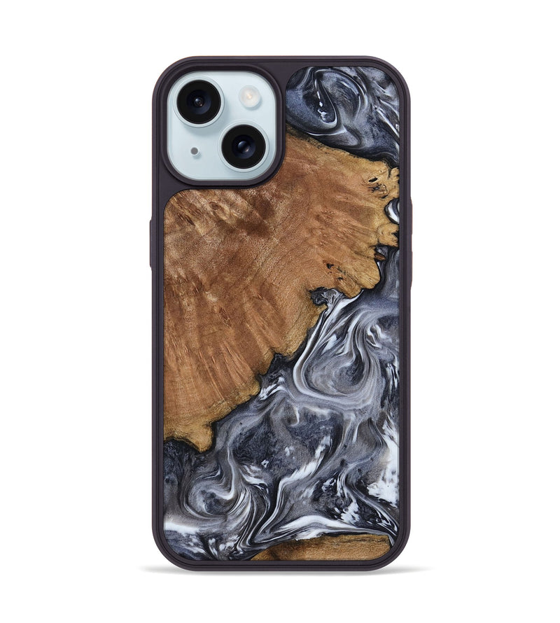 iPhone 15 Wood Phone Case - Kristy (Black & White, 793877)