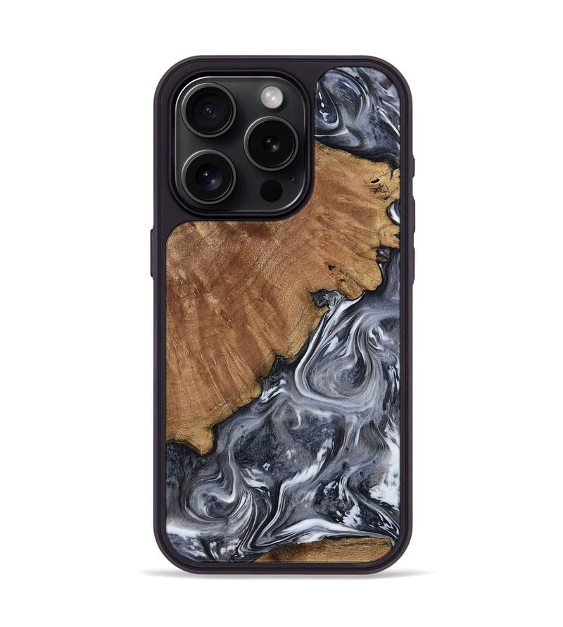 iPhone 15 Pro Wood Phone Case - Kristy (Black & White, 793877)