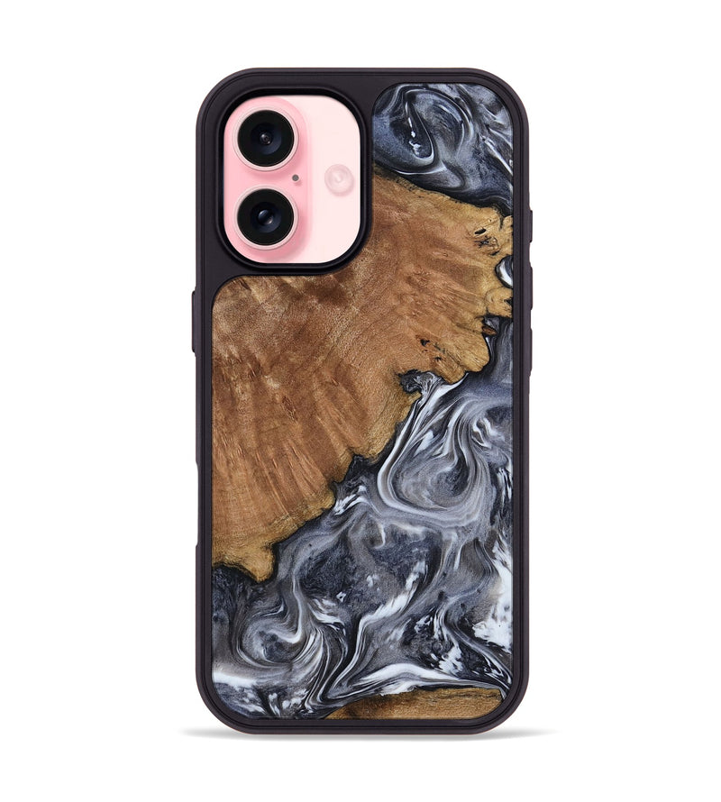 iPhone 16 Wood Phone Case - Kristy (Black & White, 793877)