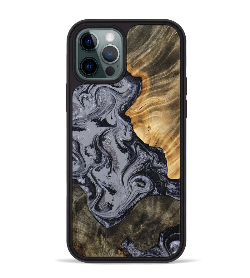 iPhone 12 Pro Max Wood Phone Case - Matteo (Black & White, 793879)