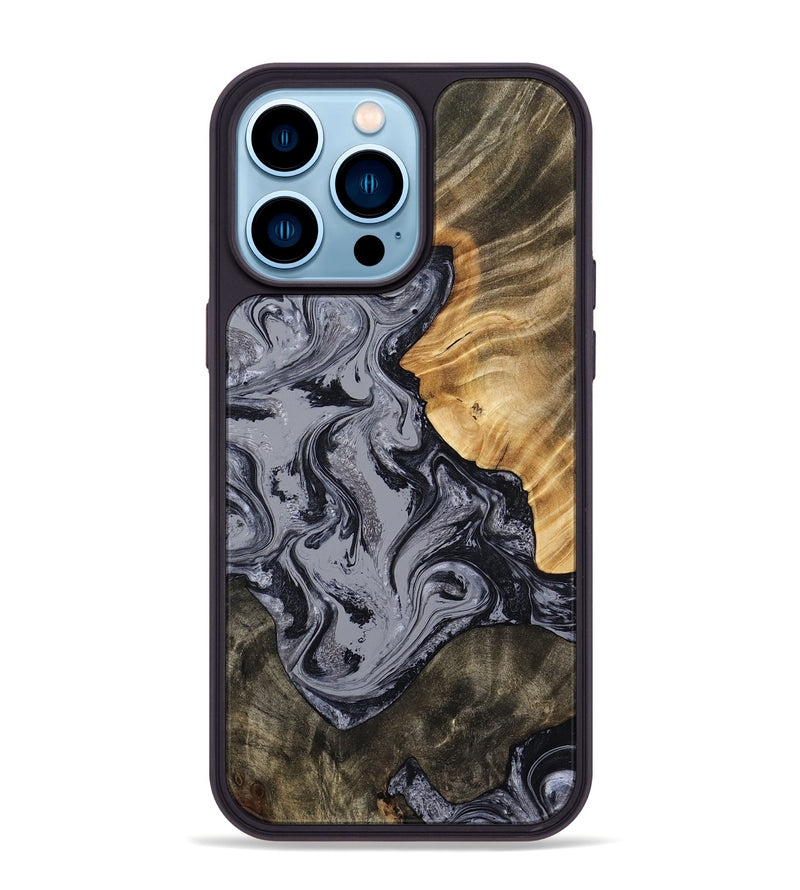 iPhone 14 Pro Max Wood Phone Case - Matteo (Black & White, 793879)
