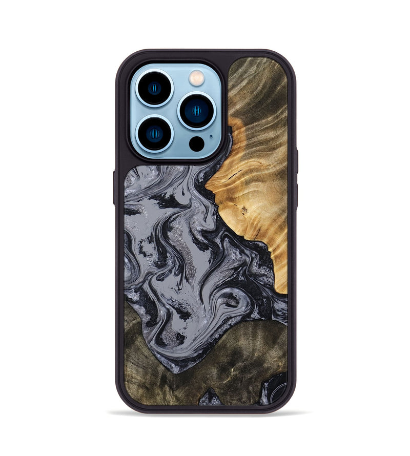iPhone 14 Pro Wood Phone Case - Matteo (Black & White, 793879)