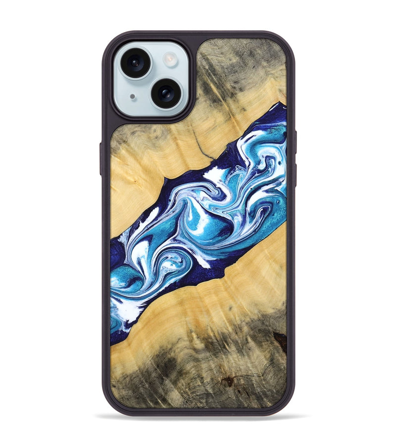 iPhone 15 Plus Wood Phone Case - Martha (Blue, 794050)