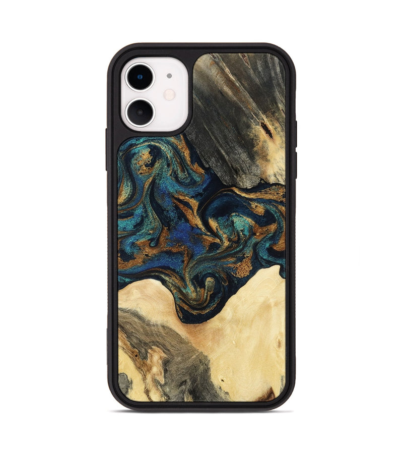 iPhone 11 Wood Phone Case - Joey (Teal & Gold, 794117)