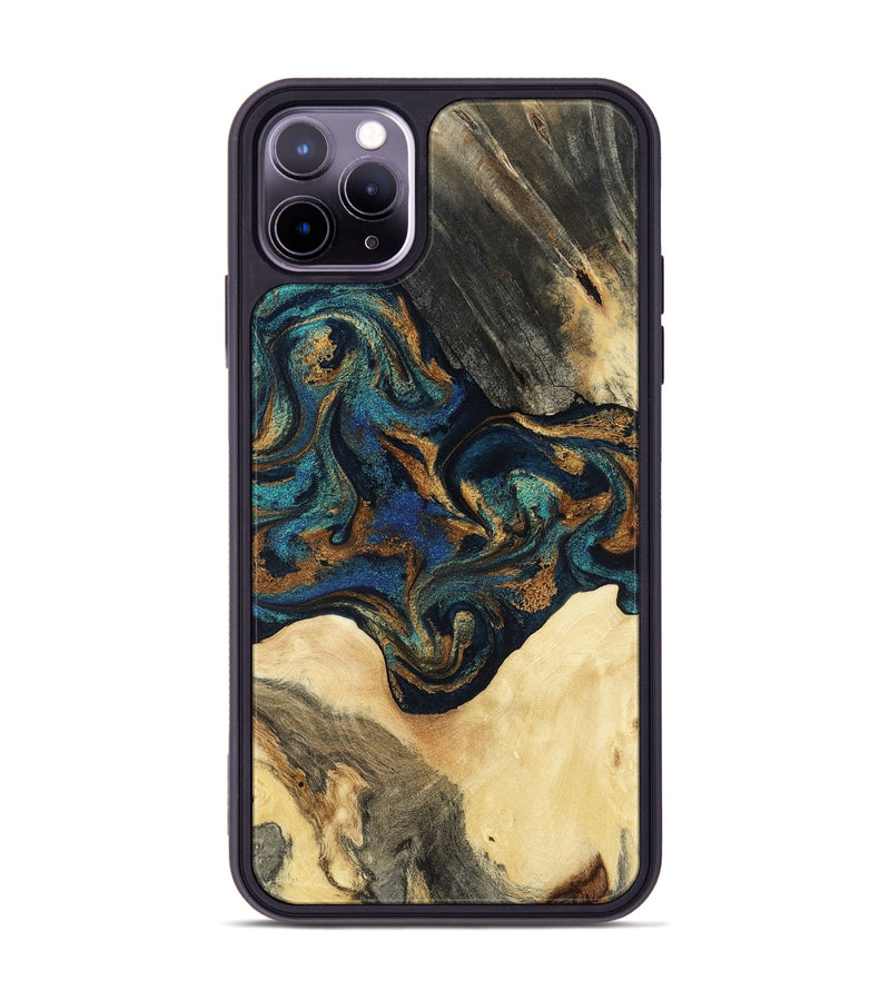 iPhone 11 Pro Max Wood Phone Case - Joey (Teal & Gold, 794117)