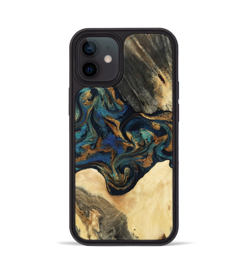 iPhone 12 Wood Phone Case - Joey (Teal & Gold, 794117)
