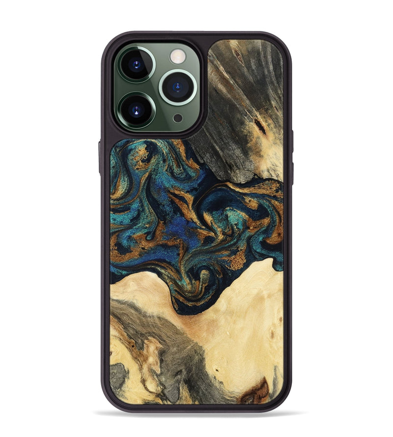 iPhone 13 Pro Max Wood Phone Case - Joey (Teal & Gold, 794117)