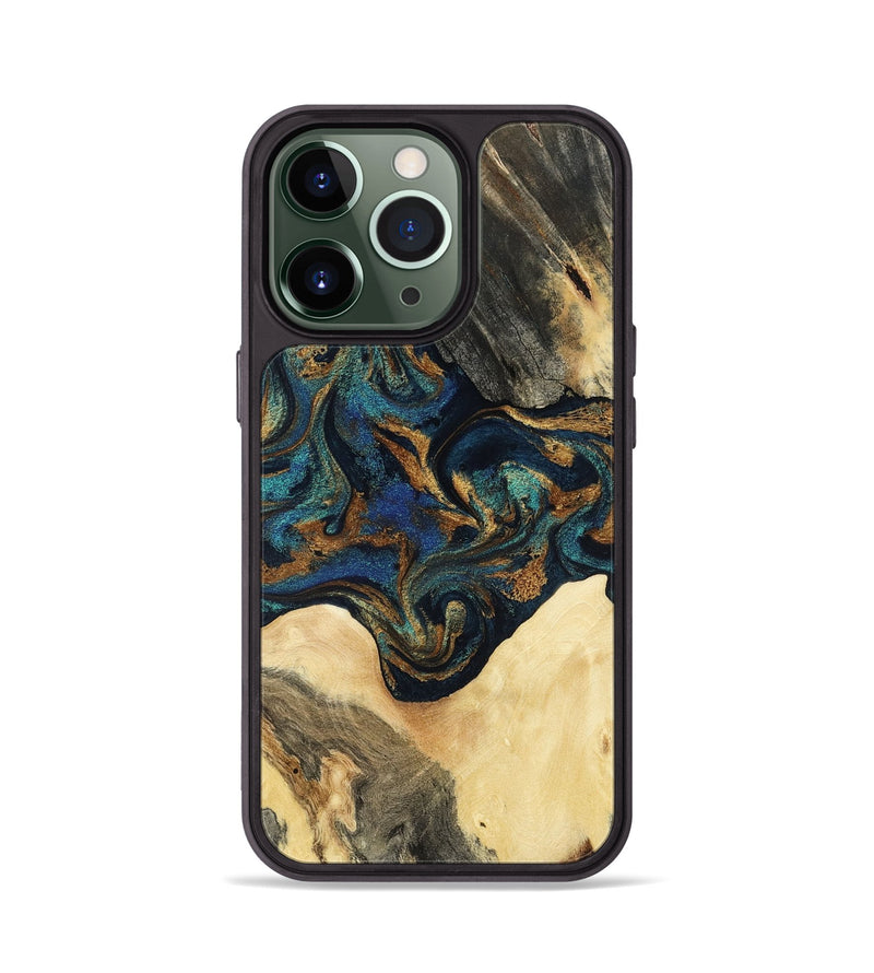 iPhone 13 Pro Wood Phone Case - Joey (Teal & Gold, 794117)