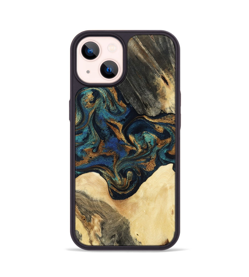 iPhone 14 Wood Phone Case - Joey (Teal & Gold, 794117)