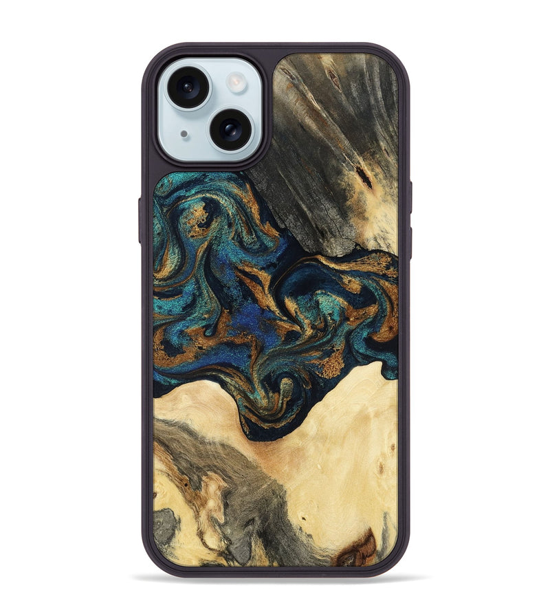 iPhone 15 Plus Wood Phone Case - Joey (Teal & Gold, 794117)