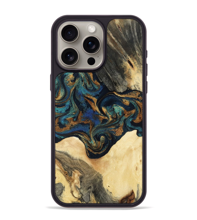 iPhone 15 Pro Max Wood Phone Case - Joey (Teal & Gold, 794117)