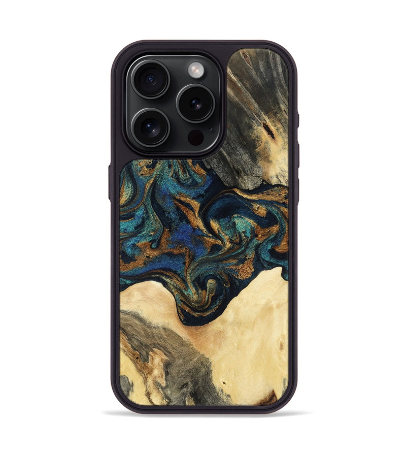 iPhone 15 Pro Wood Phone Case - Joey (Teal & Gold, 794117)