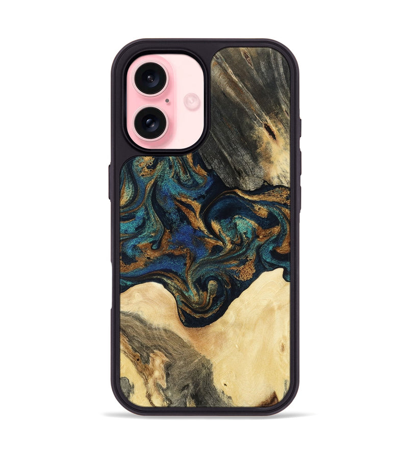 iPhone 16 Wood Phone Case - Joey (Teal & Gold, 794117)
