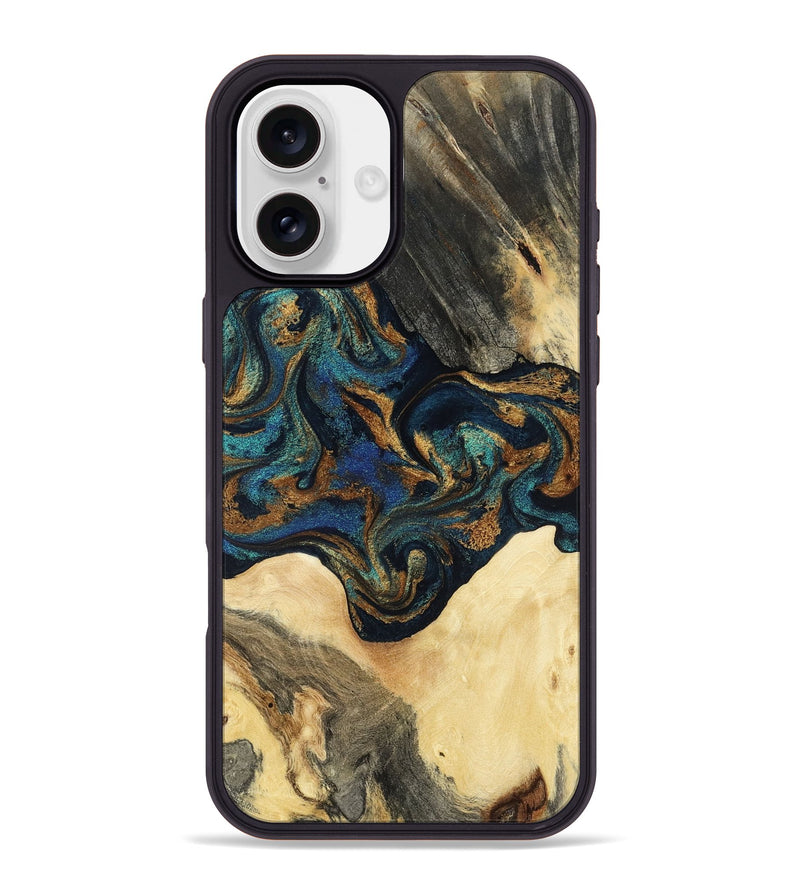 iPhone 16 Plus Wood Phone Case - Joey (Teal & Gold, 794117)
