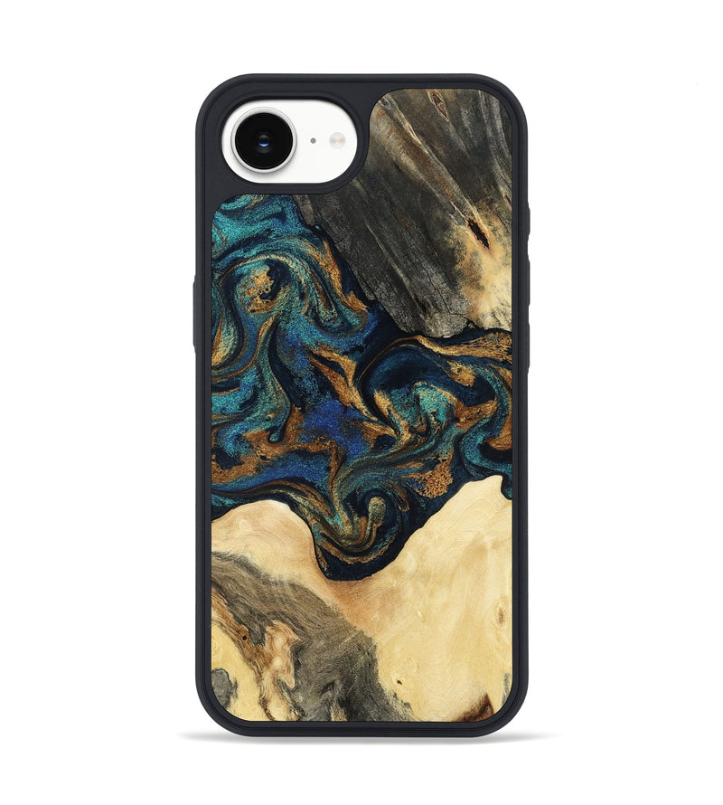 iPhone 16e Wood Phone Case - Joey (Teal & Gold, 794117)