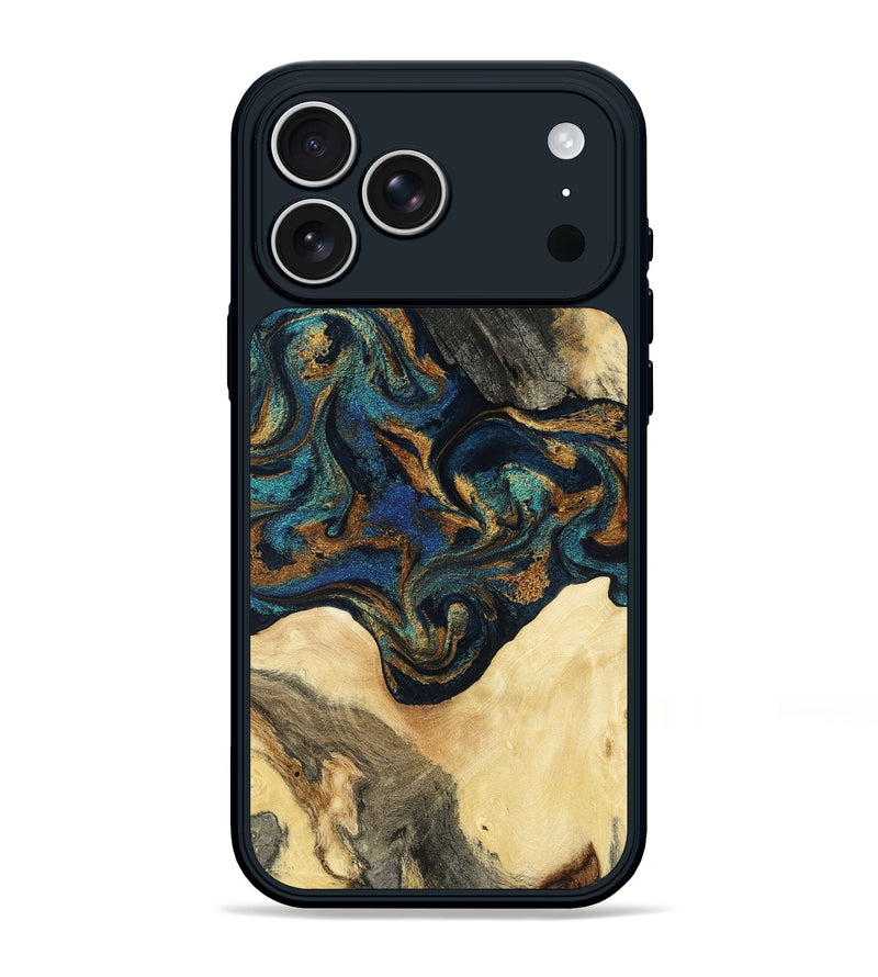 iPhone 17 Pro Max Wood Phone Case - Joey (Teal & Gold, 794117)