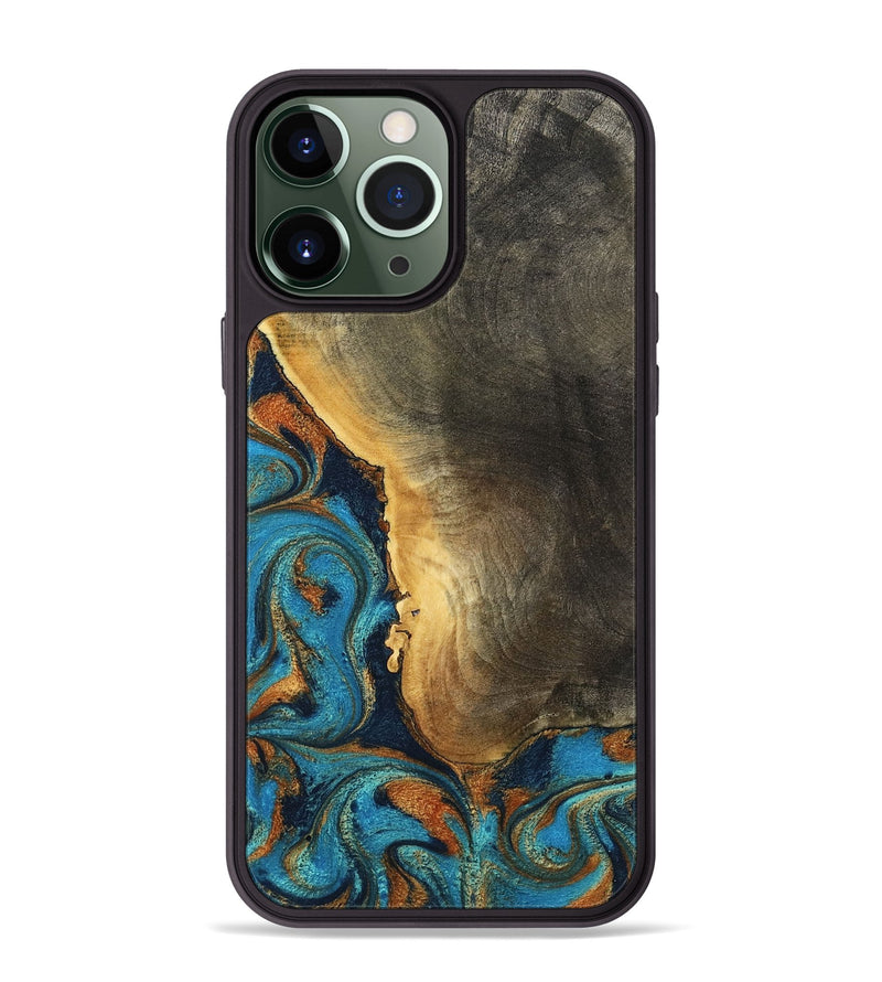 iPhone 13 Pro Max Wood Phone Case - Gust (Teal & Gold, 794121)